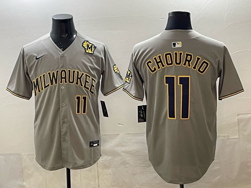 Men 2025 Milwaukee Brewers #11 Chourio Grey Game Nike MLB Jersey style 01